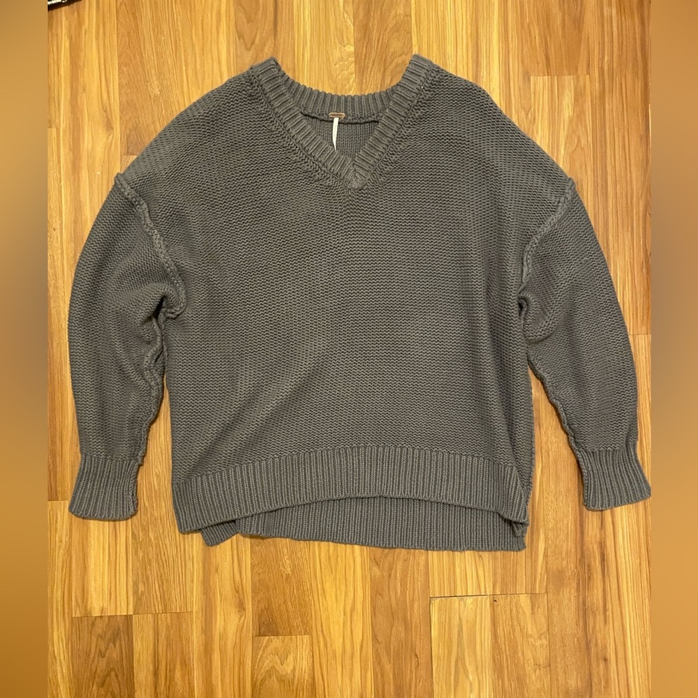 Free People Alli V Neck Sweater in Titan Grey - Picture 2 of 4